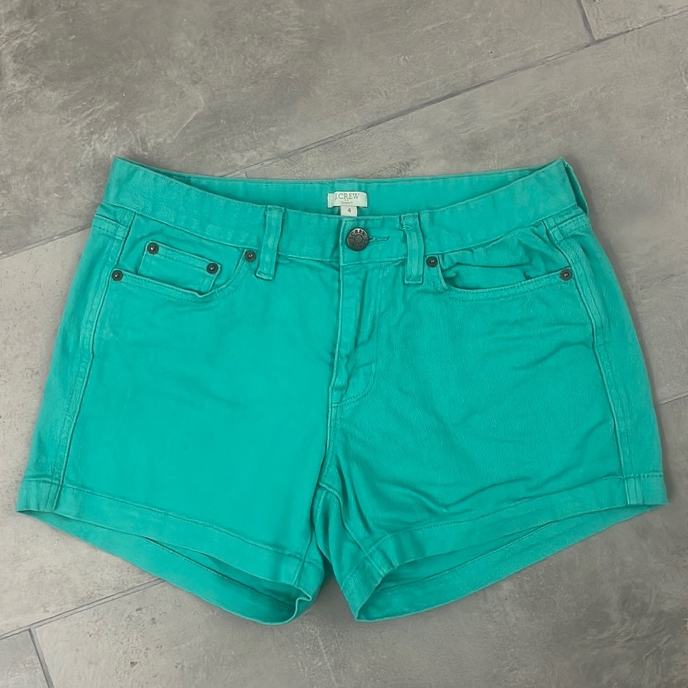 turquoise j. crew stretch shorts